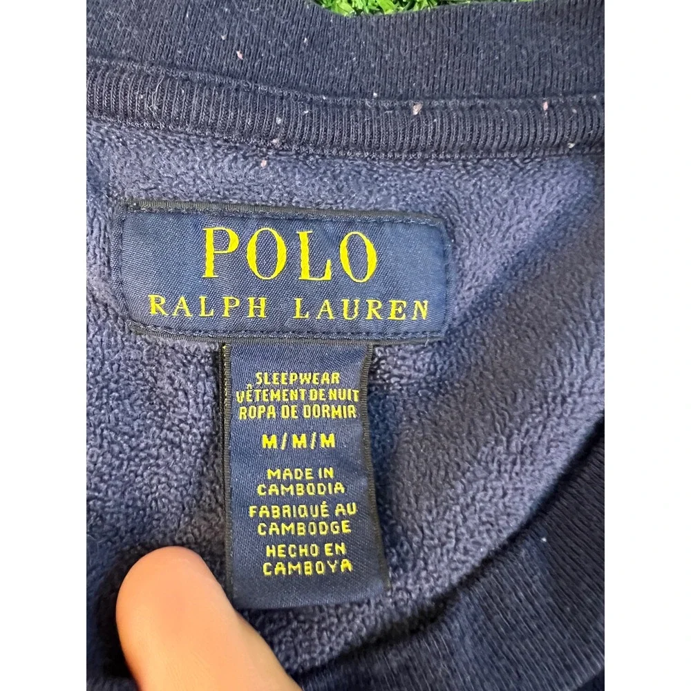 Polo Ralph Lauren Mens Navy Blue Velour Long Sleeve Crewneck Top Size Medium